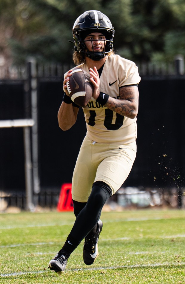 Colorado Buffaloes quarterback Julian Lewis during the first day of spring football practices on March 11, 2025, in Boulder, Colo. (CU Athletics)