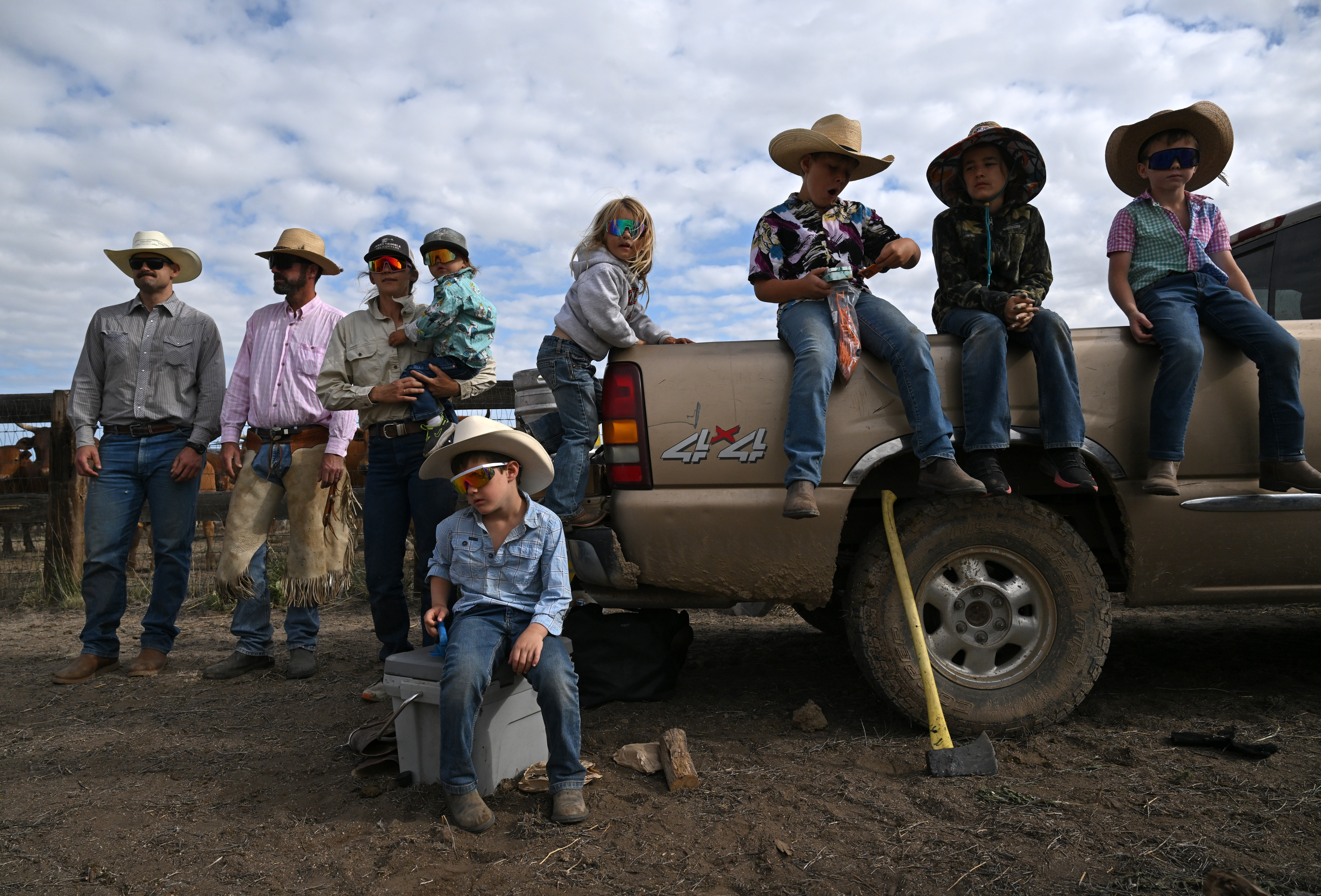 Ranch kids watch the cattle branding at Chico Basin Ranch on June 29, 2024. (Photo by Helen H. Richardson/The Denver Post)