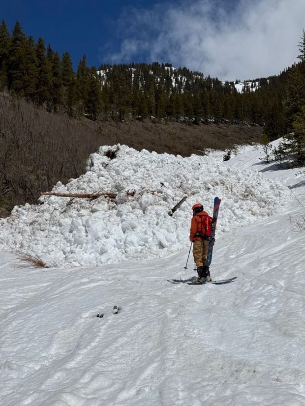 A skier was caught and injured in an avalanche on Peak 6 of the Tenmile Range, near Breckenridge Ski Resort, on April 12, 2025. (Courtesy of the Colorado Avalanche Information Center)