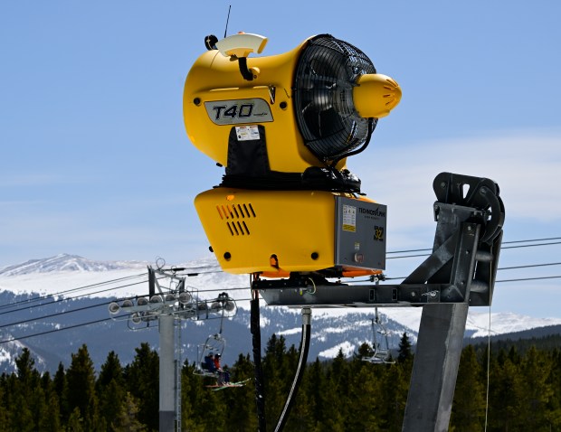 Snowmaking equipment at the Breckenridge Ski Resort in Breckenridge, Colorado, on Thursday, April 9, 2025. (Photo by Andy Cross/The Denver Post)