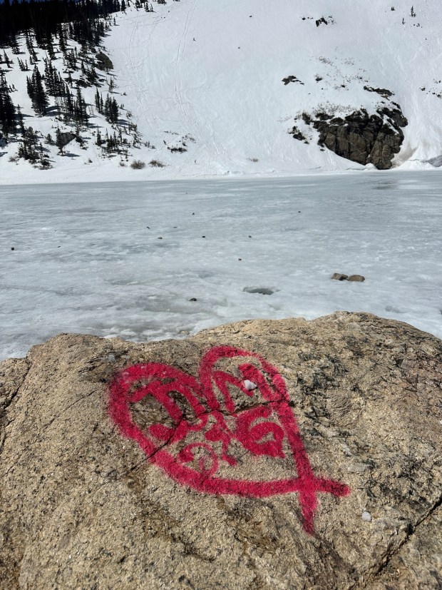 Clear Creek County officials are looking for information about vandalism near St. Mary's Glacier in the Arapaho National Forest, the sheriff's office said on April 14th, 2025. (Courtesy Clear Creek County Sheriff's Office)