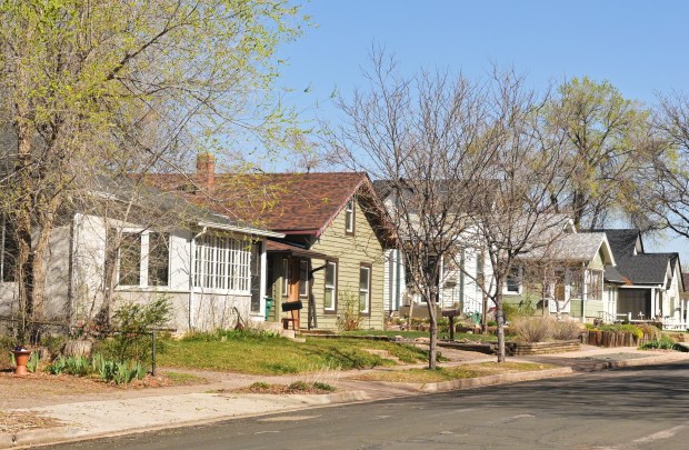 Single-family homes line a neighborhood street in Littleton, Colorado, on April 10, 2025. (Photo by RJ Sangosti/The Denver Post)