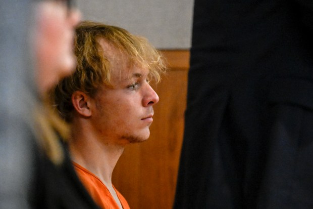 GOLDEN, CO - MAY 3: Defendant Joseph Koenig listens to First Judicial District Court Judge Christopher Zenisek as Koenig is formally charged with first-degree murder, attempted murder, assault and attempted assault, in Jefferson County court on Wednesday, May 3, 2023. Koenig, Nicholas "Mitch" Karol-Chik and Zachary Kwak are accused of throwing landscaping rocks from an overpass onto oncoming cars in Westminster, resulting in the death of 20-year-old Alexa Bartell. The three defendants face life in prison without the possibility of parole if convicted of first-degree murder in the death of Bartell. (Photo by AAron Ontiveroz/The Denver Post)