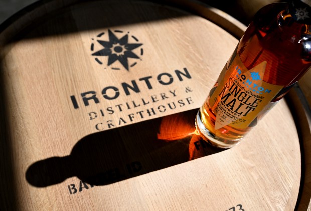 A bottle of Ironton Distillery's Colorado Straight Single Malt Whiskey at Ironton Distillery in Denver on April 2, 2025. (Photo by Helen H. Richardson/The Denver Post)