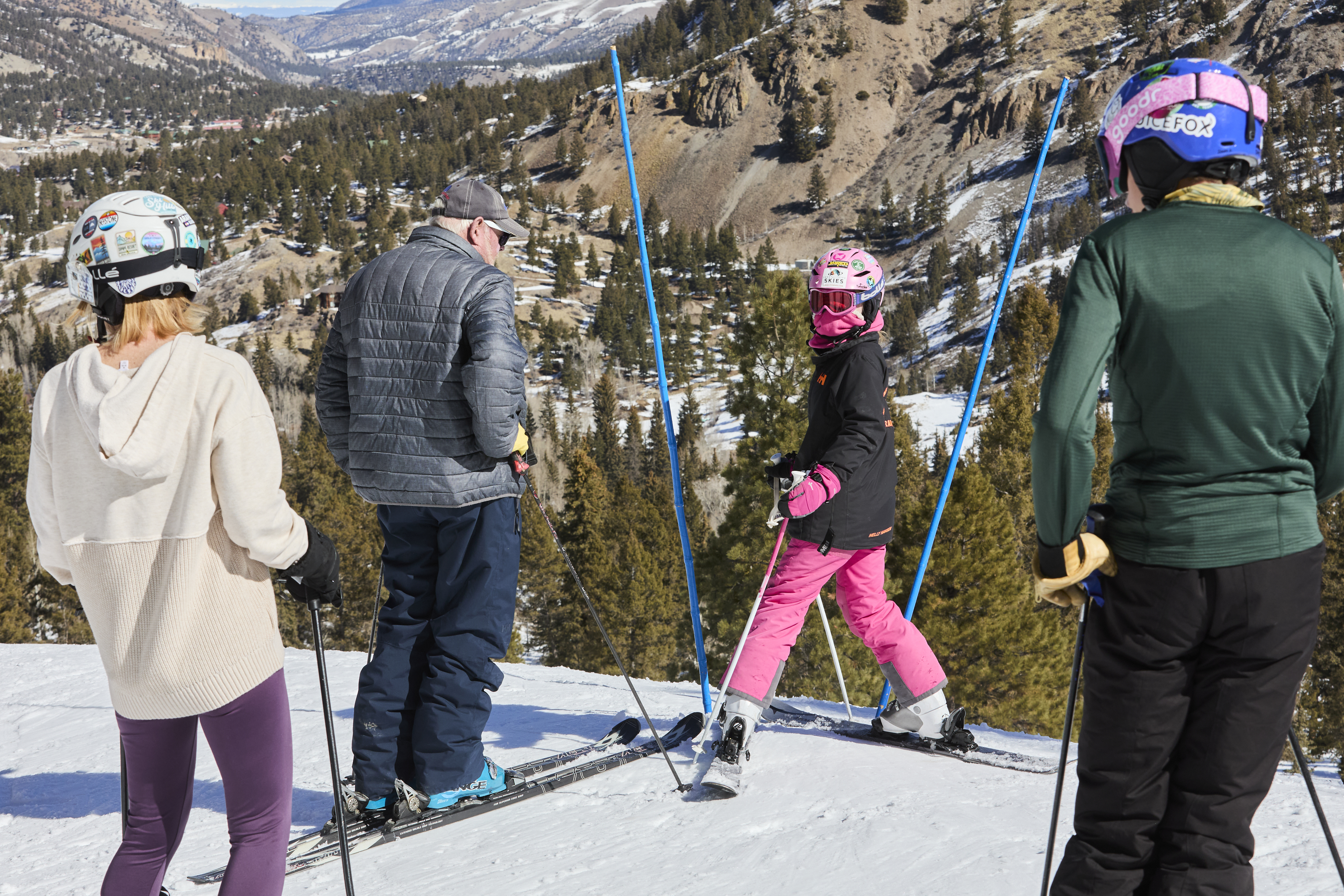 Carson Shephard looks back at her teammates and family members during the Hinsdale Ski Team weekly practice at the Lake City Ski Hill on Feb. 24, 2025. (Photo by Jacob Spetzler/Special to The Denver Post)